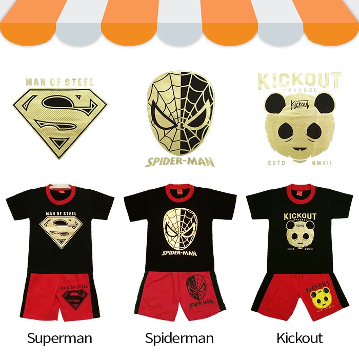 Termurah Umur 3-5 Tahun Baju Setelan Anak Katun Superhero, Superman, Spiderman Fashion Anak -