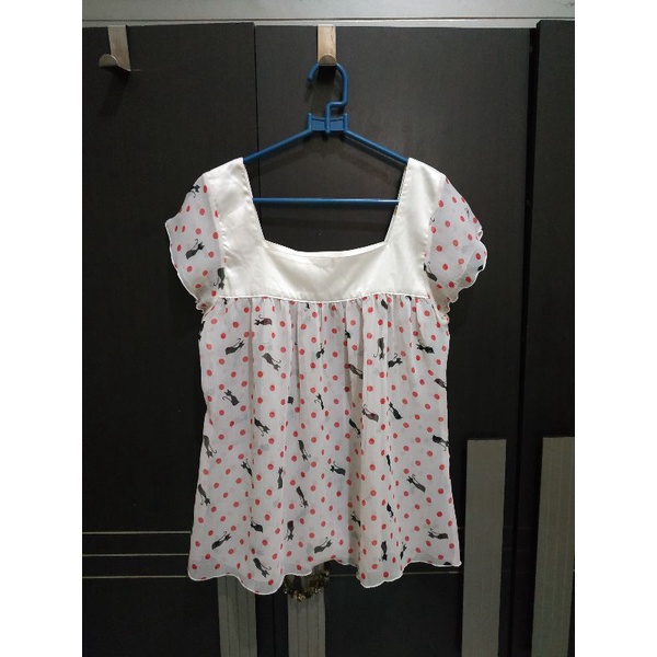 blouse putih polkadot transparent