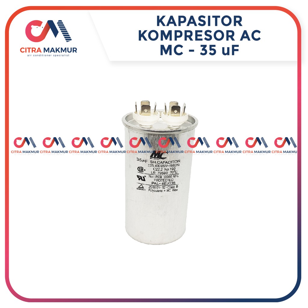 Kapasitor AC 35 uF MC Capasitor Outdoor Air Conditioner Kompresor Almunium Tabung Mesin Single