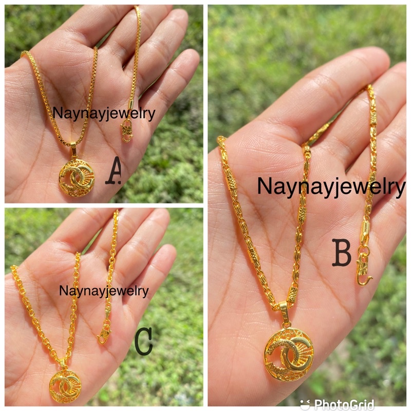 Kalung koin yaxiya warna 24k / berserta liontin chanel bulat ukir / uk 45 cm