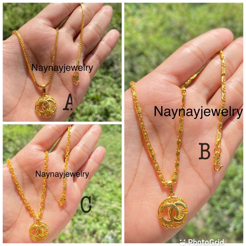 Kalung koin yaxiya warna 24k / berserta liontin chanel bulat ukir / uk 45 cm