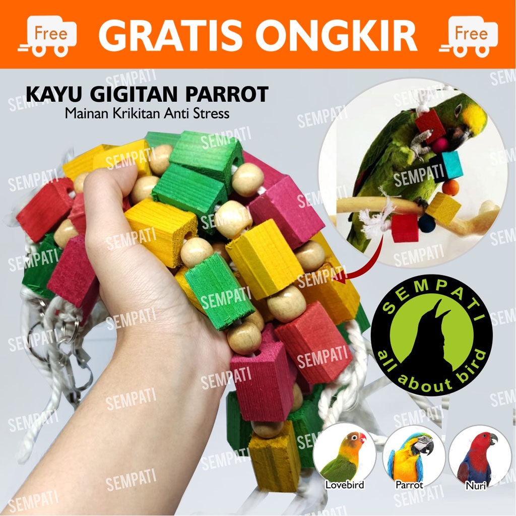 KAYU GIGITAN BURUNG PARROT MAINAN BURUNG NURI KAKATUA LOVEBIRD FALK BETET PARUH BENGKOK PAROT TOYPRT