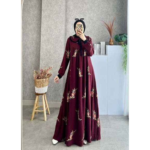 Glz Azhari 3 Dress Bordir Mewah Gamis Airflow Embroidery  Gamis Polos Pesta Terbaru Dress Muslimah R