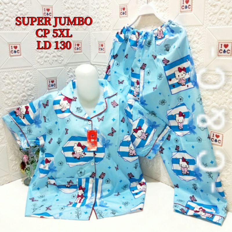CNC - BAJU TIDUR WANITA PIYAMA CP SUPER JUMBO 5XL/LD 130/MICRO-HK kupu biru