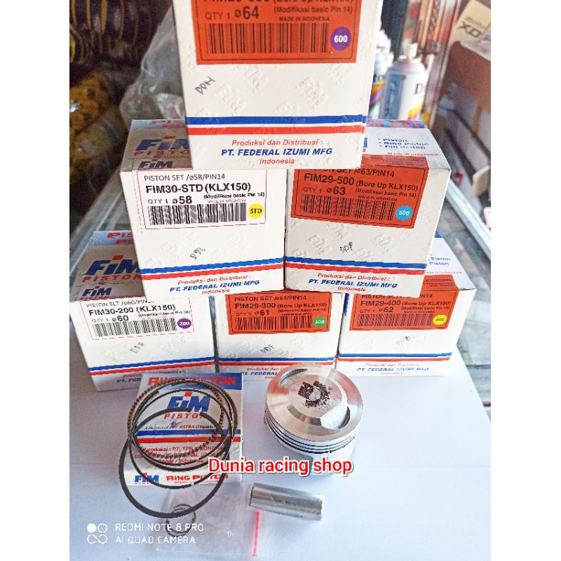 Piston FIM Seher FIM KLX CRF Dtracker 58 58.5 59 59.5 60 61 61.5 62 62.5 63 63.5 64 Pin 14 ring seher pen piston 1set