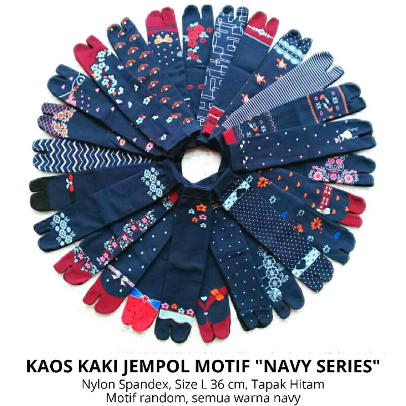 Kaos Kaki Jempol Motif Navy Series, Wanita Muslimah Tapak Hitam Nylon Spandex Panjang Tebal Murah