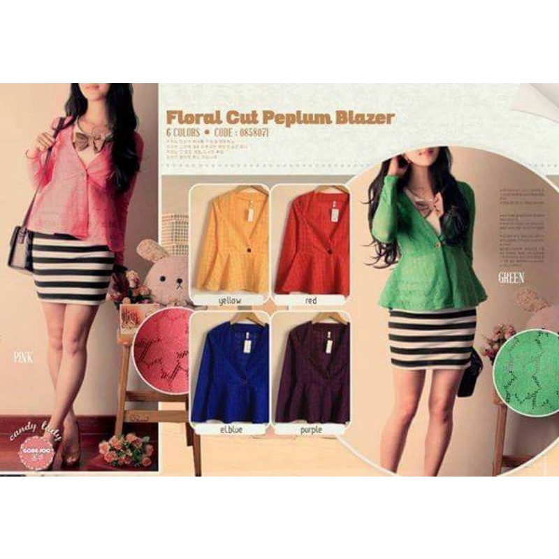 Floral Peplum Blazer Brukat Wanita