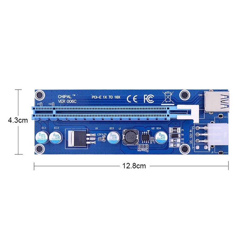 PCI-E 006c Riser Card 1X to 16X 30Cm USB 3.0 Cable SATA to 6Pin