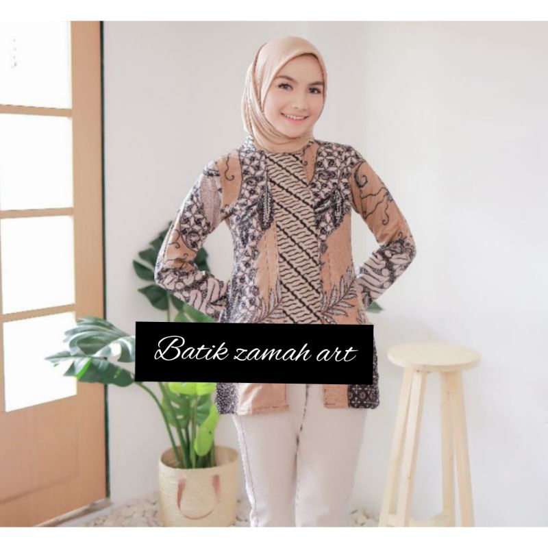 tey-17 Batik wanita ASJ SA HRB026 Kenongo Kemeja Tosca Pendek-Rompi gading