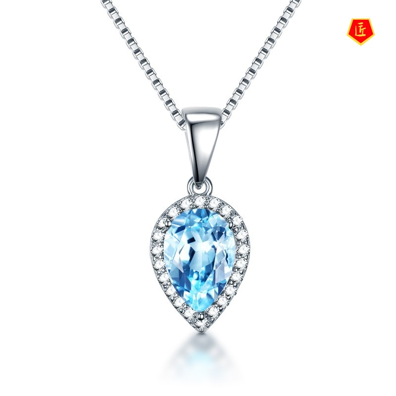 [Ready Stock]Drop-Shaped Sapphire Necklace European and American Topaz Pendant