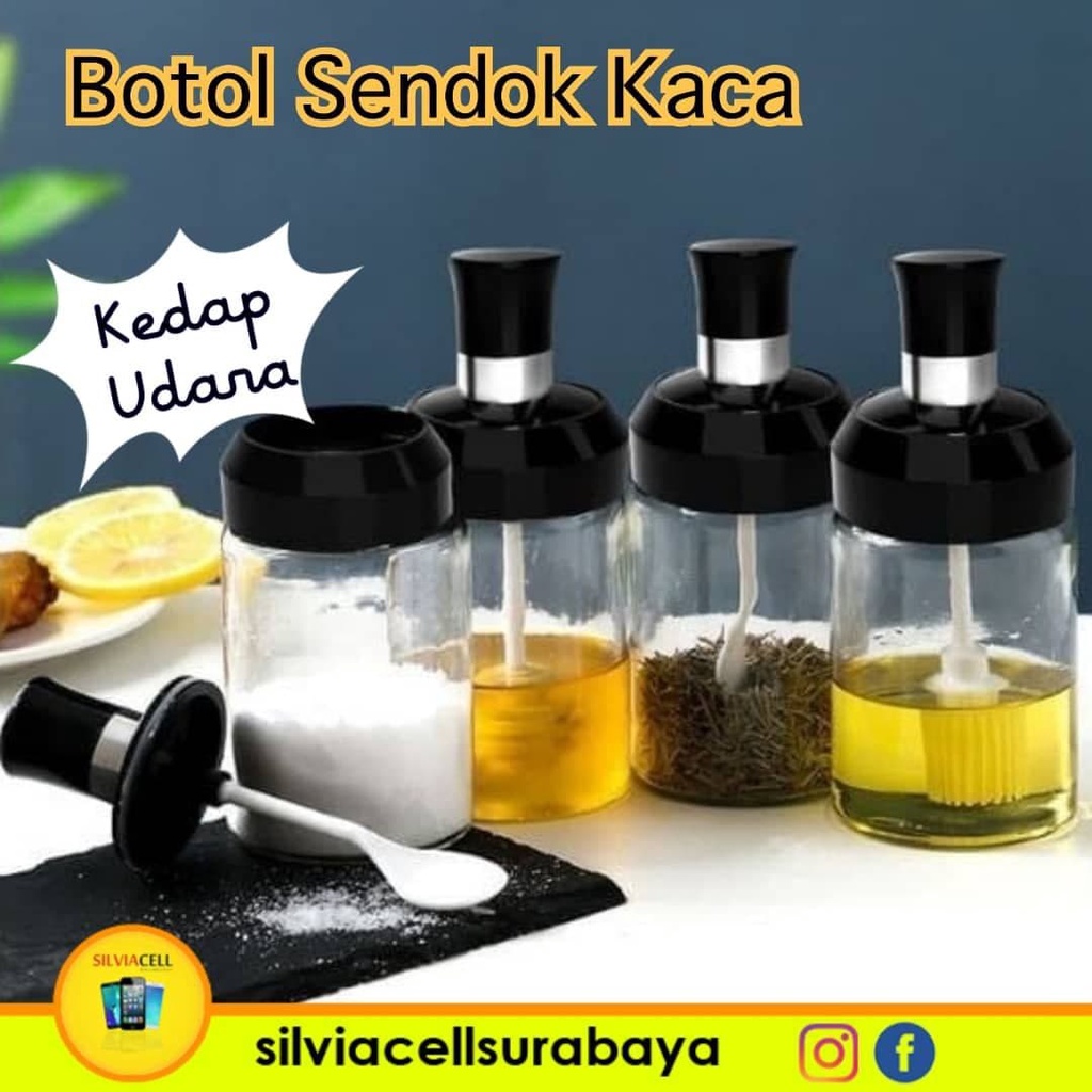 Botol Sendok Kaca Kedao Udara Bumbu Dapur Garam / Tempat Minyak /Toples Wadah