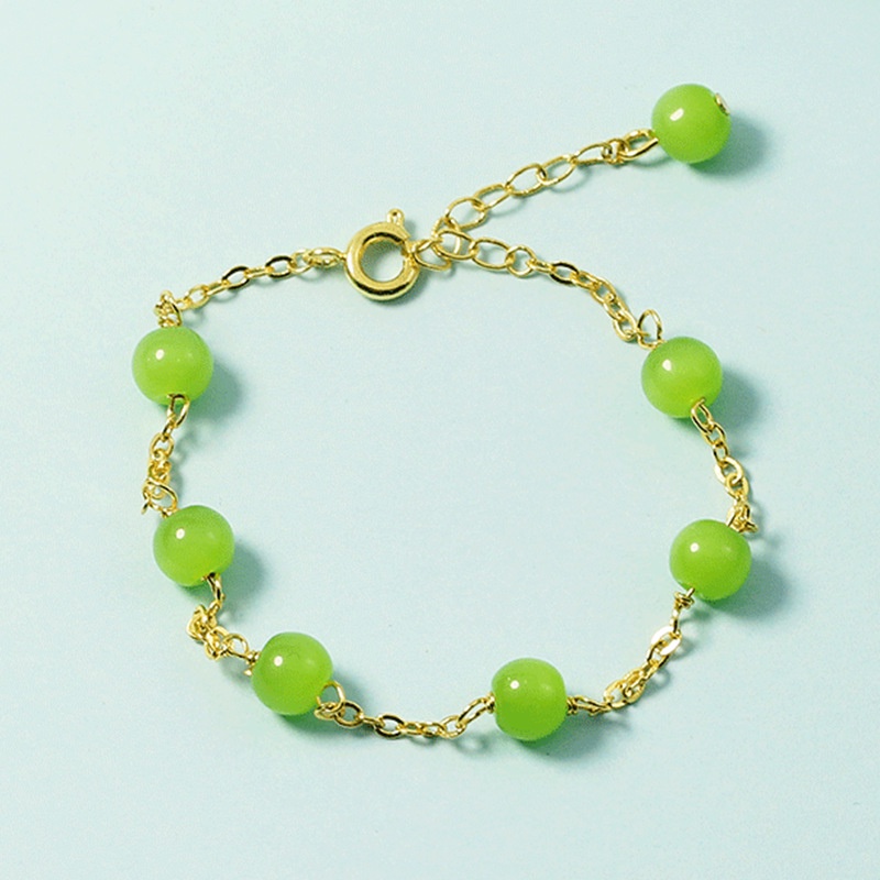 Gelang Tangan Manik-Manik Batu Jade Bulat Natural Untuk Wanita / Hadiah Valentine