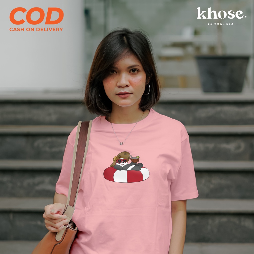 KHOSE Kaos Couple Beruang Berenang Kode S-54 / Kaos Pria dan Wanita Oversize