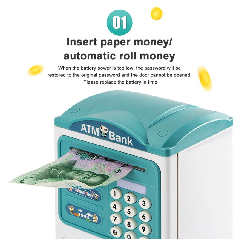 Electronic Piggy Bank ATM Password Money Box Cash Coins Saving ATM Bank Safe Box Auto Scroll Paper Banknote Gift For Kids Toys