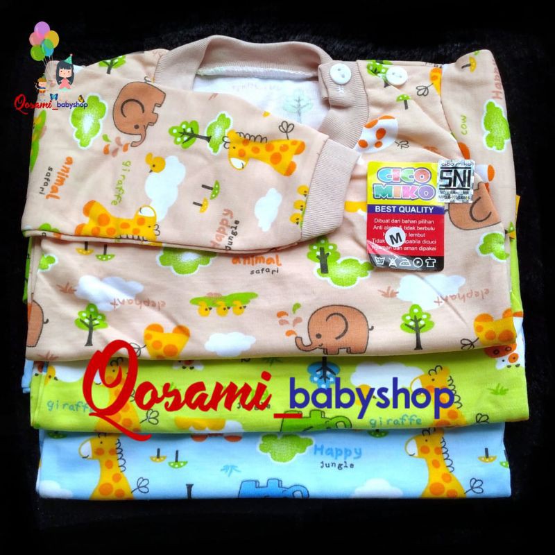 CIKO MIKO 3 pcs Kaos Panjang Oblong Bayi Motif Print Uk S, M, L, XL SNI