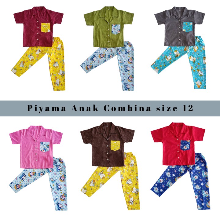 IZANY Piyama Anak Size 12 Embos Combinasi Motif