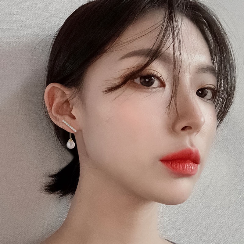 Anting 925 Silver Needle Hias Mutiara Berlian Imitasi Gaya Korea Untuk Perempuan