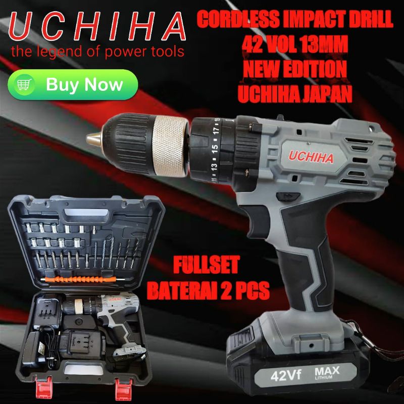 Mesin bor baterai tanpa kabel 13mm uchiha type 44vf cordless impact drill beton besi kayu tembok ful
