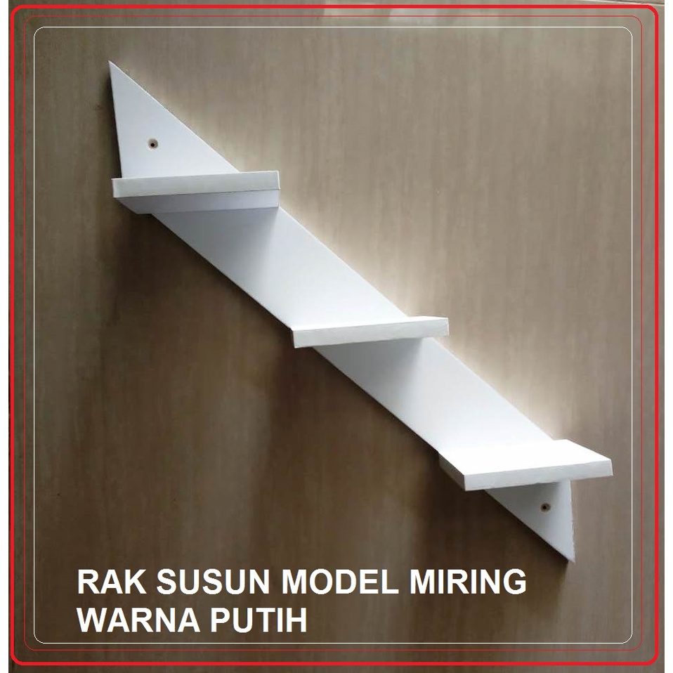 Rak kayu 3 susun model miring tempel ke dinding serbaguna