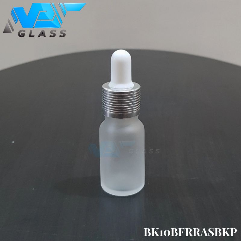 botol kaca pipet 10ml frosted doff bening - ring almunium silver bergaris