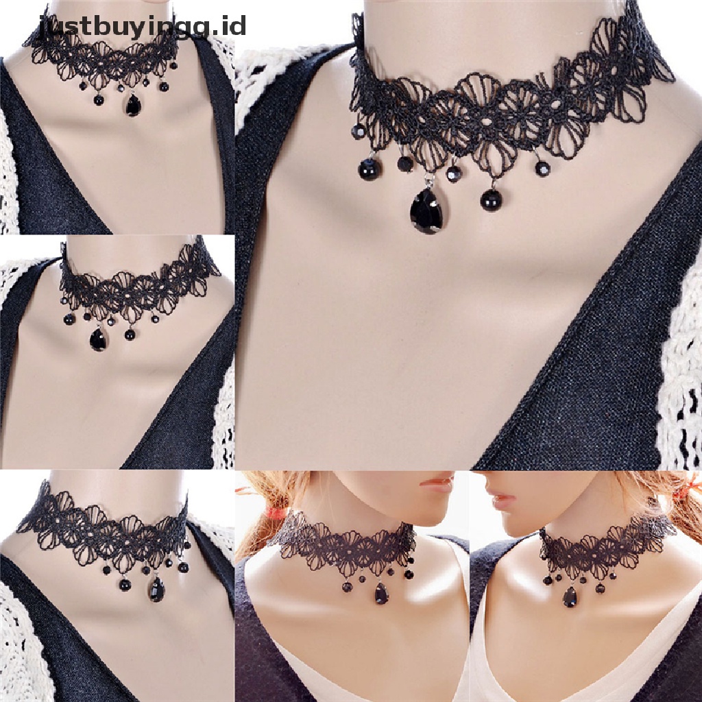 Kalung Choker Liontin Bunga Renda Warna Hitam Gaya Gothic Retro Untuk Fashion