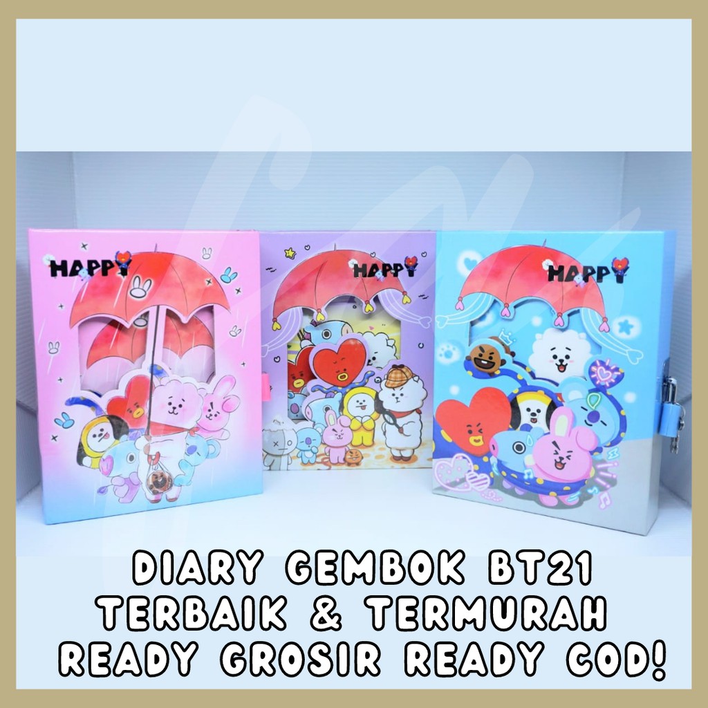 BUKU HARIAN DIARY GEMBOK RAHASIA KARAKTER BTS BT21 KPOP KOREA ARMY TERMURAH READY COD