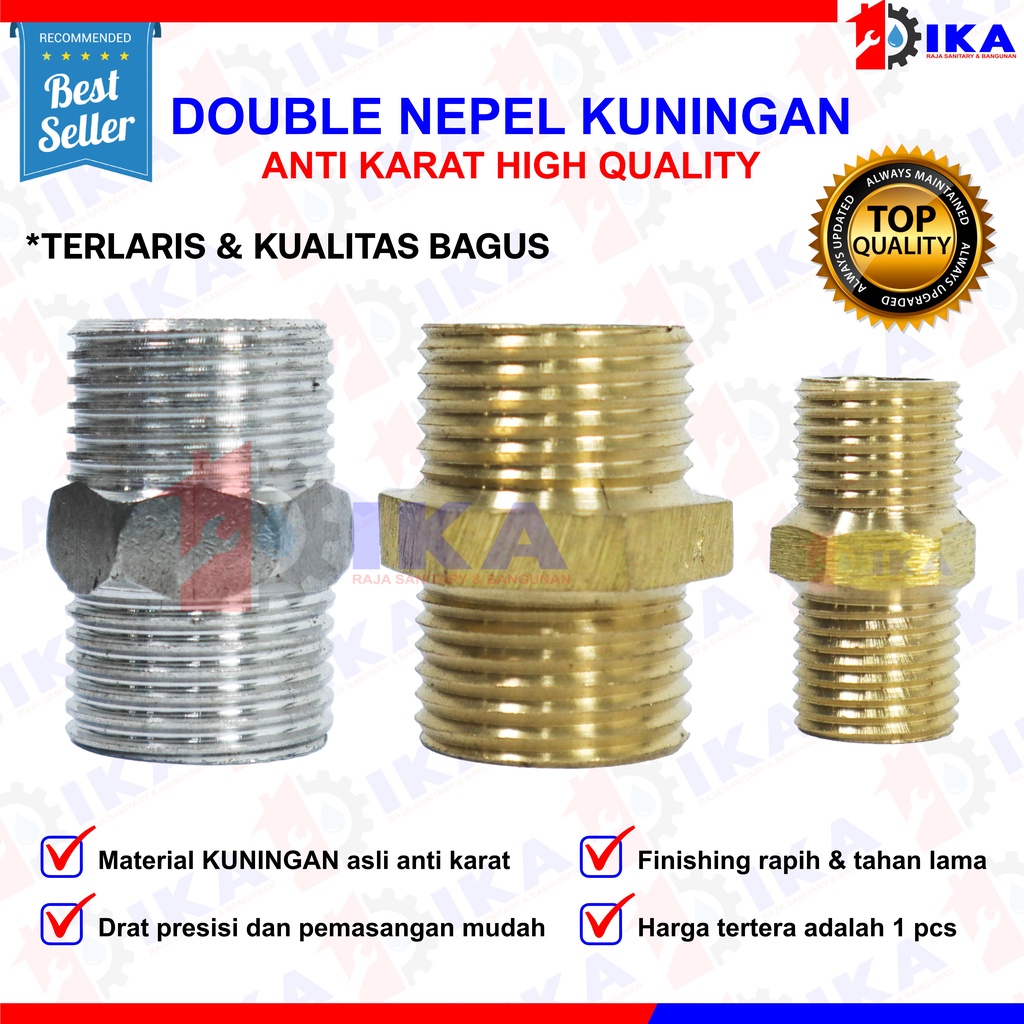 DOUBLE NAPLE NEPEL / NIPEL DRAT LUAR 1/2 &amp; 1/4 INCH SAMBUNGAN PIPA KRAN SERBAGUNA KUNINGAN STAINLE sok drat dalam kuningan 1/2 inch sok kran kuningan sambungan pipa 1/2 inch sok drat 1/2 double sok