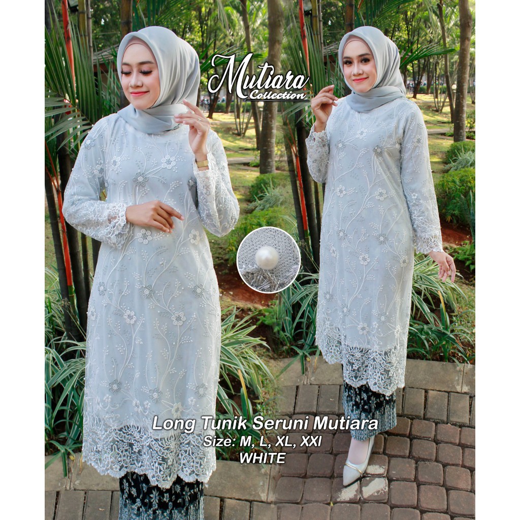 LONG TUNIK SERUNI - SET KEBAYA MODERN - TUNIK KEBAYA TULLE 3D - pakain wanita terpopuler untuk pesta