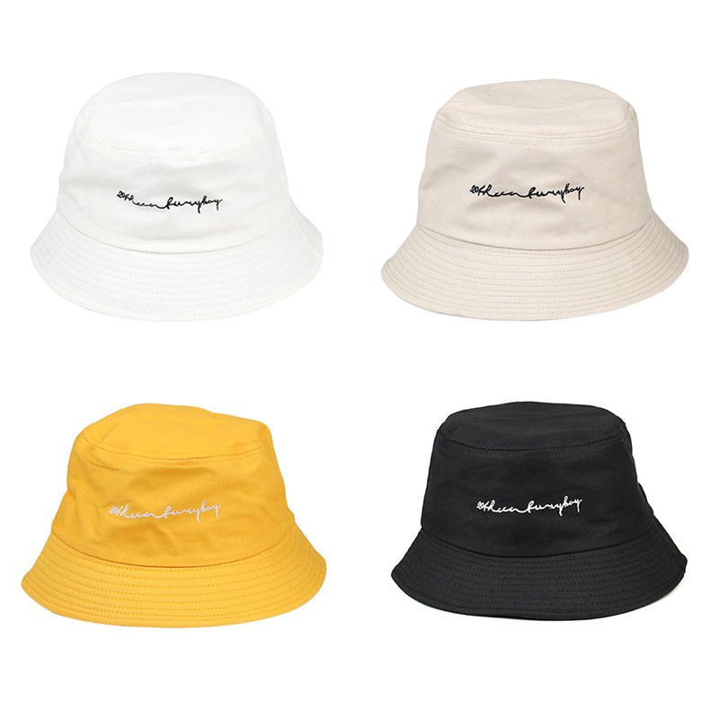 Topi Bucket Pelindung Matahari Motif Bordir Tulisan Dua Sisi Untuk Nelayan