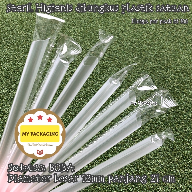 Sedotan Bubble BOBA Steril Bungkus Plastik Lurus Runcing 12mm 21cm isi 100pcs/pack kuat bersih tidak mudah sobek