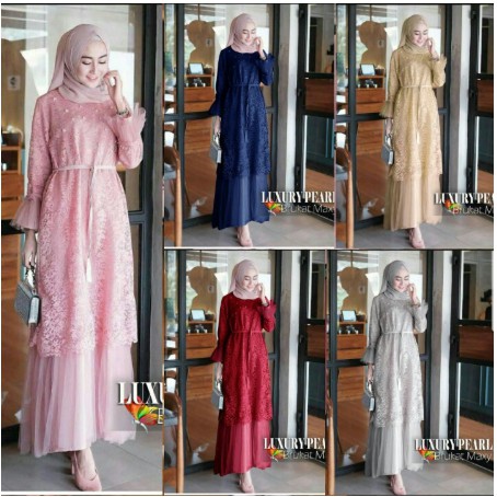 TERLARIS Ashanty Gown baju pesta Brokat Tabur mutiara velvet