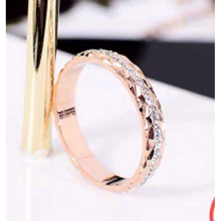 Cincin titanium asli permata tanam Rosegold anti karat CL-1