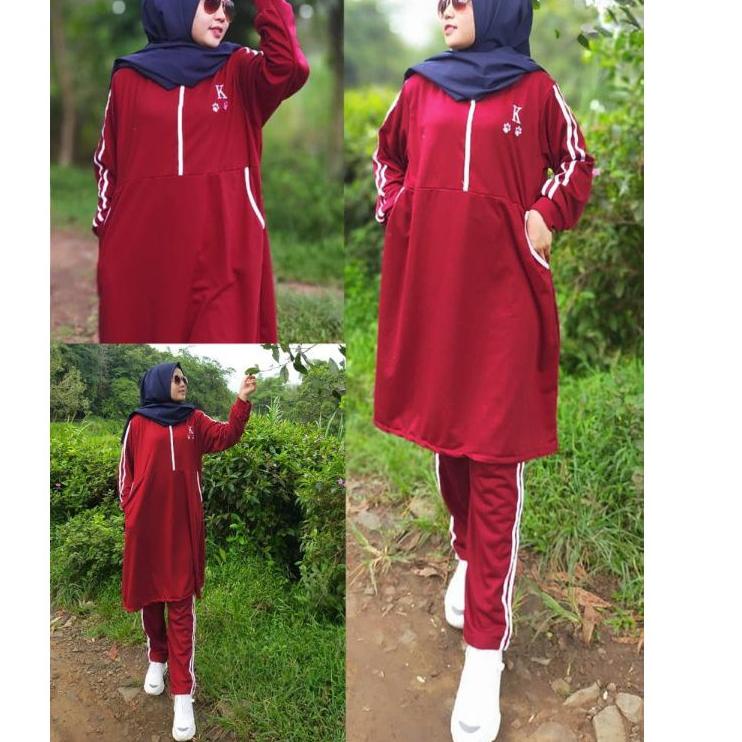 Terbaik.. Stelan senam olahraga wanita model muslim / baju kaos tunik muslimah vinni training murah 