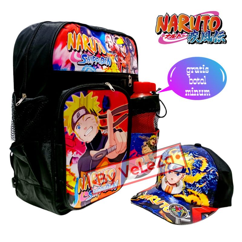 Tas ransel anak laki-laki karakter naruto 3in1 - tas + topi + botol minum - tas anak