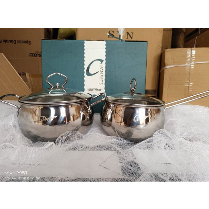 Panci Calypso Set/Panci Sultan/Panci Calypso Termurah/Panci Serbaguna/Panci Tutup Kaca Stainless Ste