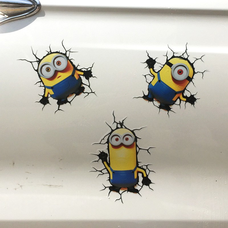 Stiker Motif Kartun Minion 3D Warna Kuning Untuk Mobil