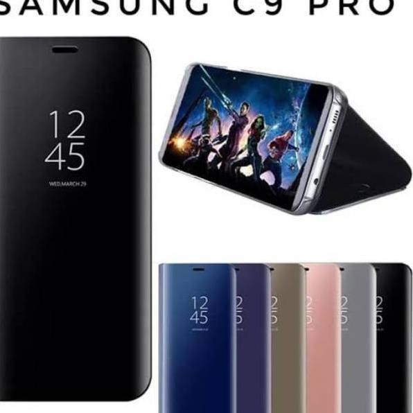 ！Paling Laris＃＃ Flip Case Samsung Galaxy C9 Pro C9Pro Clear View Mirror Standing Cover ⁖