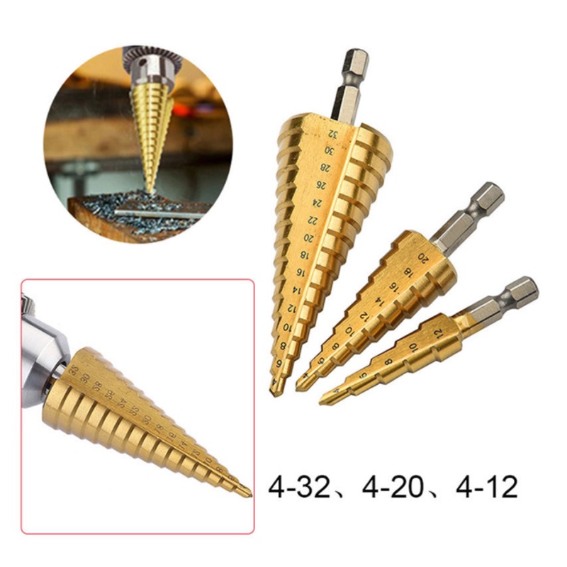 Mata Bor 3 PCS/6PCS STEP DRILL dril mata bor Pagoda besi kerucut Cone drill hole saw 4-32 4-20 4-12