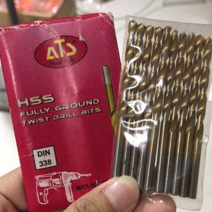 Mata Bor Besi ATS 4mm Kuning - HSS TiN Coated Fully Ground Twist Drill Bits 4 mm