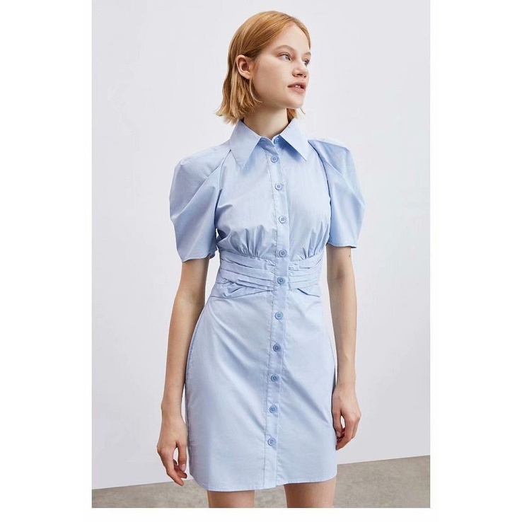 Dress casual import Blue Slim Waist korea style biru