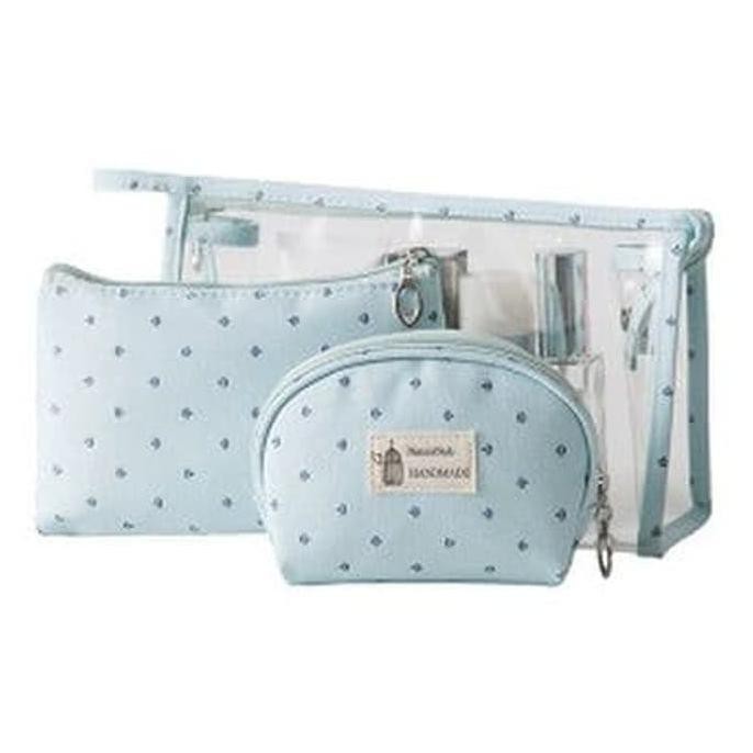 brand-terlariss,. Tas kosmetik transparan - pouch 3in1 Tas Toiletries QUEEN F205 - Biru Muda MURAH