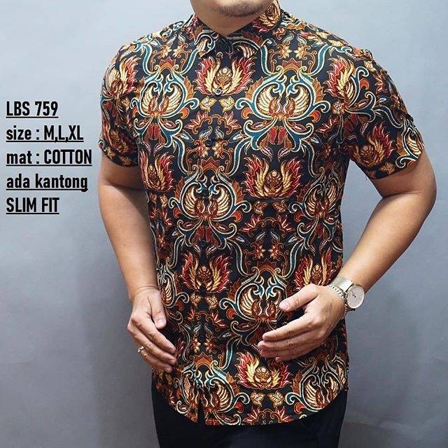 LBS 759 HEM KEMEJA BATIK PRIA SLIM FIT LENGAN PENDEK LUIGI BATANI