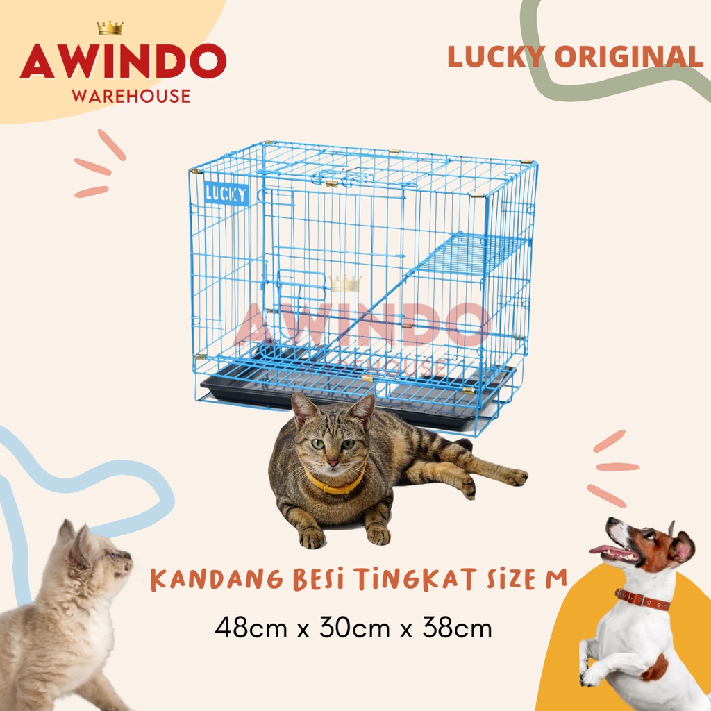 KANDANG BESI LIPAT TINGKAT SUPER TEBAL SIZE M 50x40x30 HEWAN PELIHARAAN KUCING ANJING LUCKY ORI 250