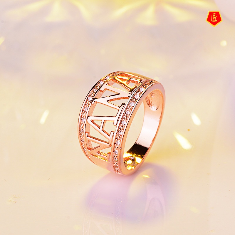 [Ready Stock]18K Platinum Diamond-Studded Ring Simple and Stylish