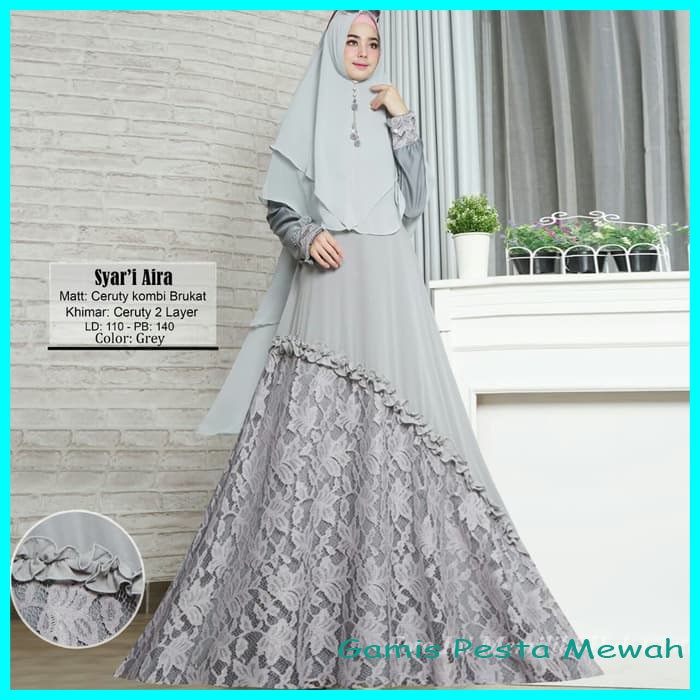 GAMIS BRUKAT WANITA SYARI / GAMIS PESTA BRUKAT / GAMIS MUSLIM ABU