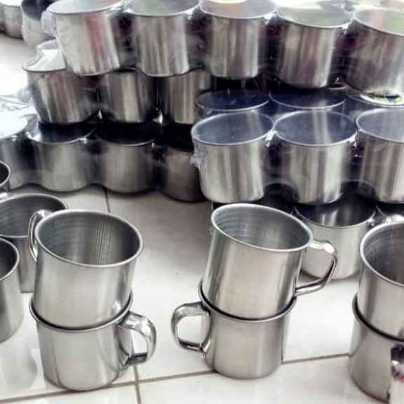 Mug Stainless 11 Cm Disertai Tutup Handle Stainless - Gelas Stainless