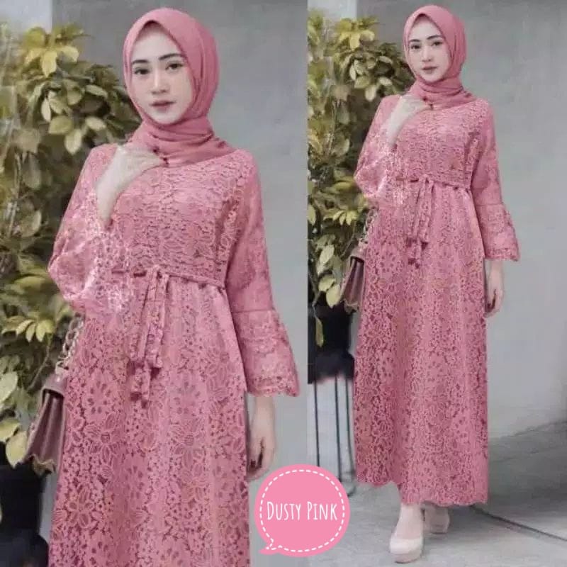 BJ - MAXI YASINA Wanita Full Brukat Lapis Furing - Size M L XL XXL - Gamis Dress Pesta - Fashion Muslim