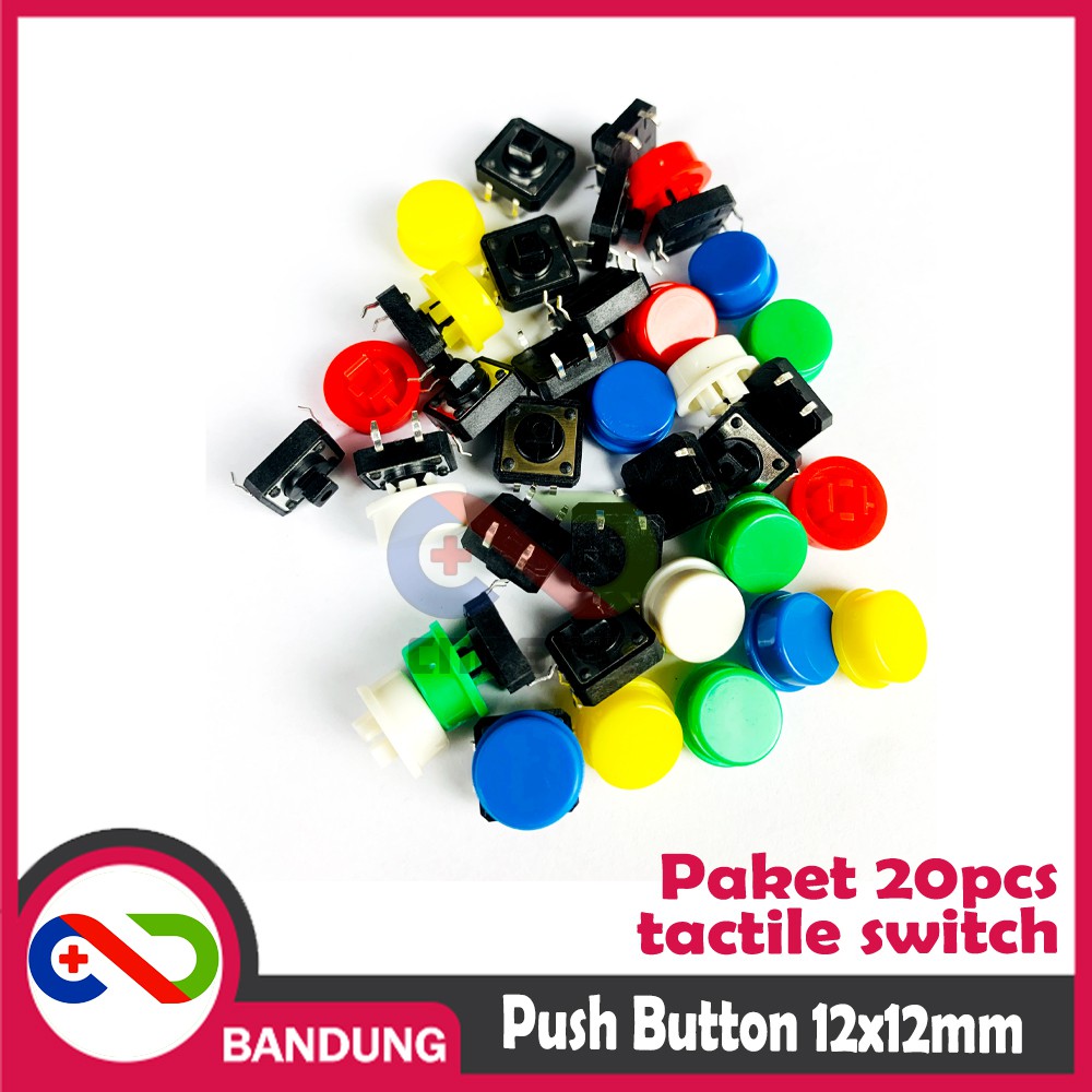 TACTILE SWITCH PUSH BUTTON PLUS FREE CAP 5 WARNA 20PCS