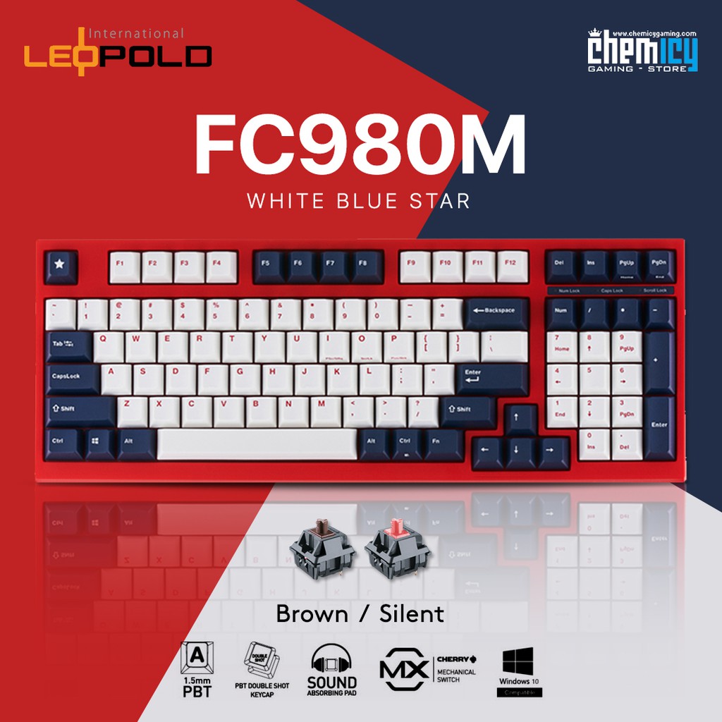 Leopold FC980M White Blue Star Mechanical Gaming Keyboard