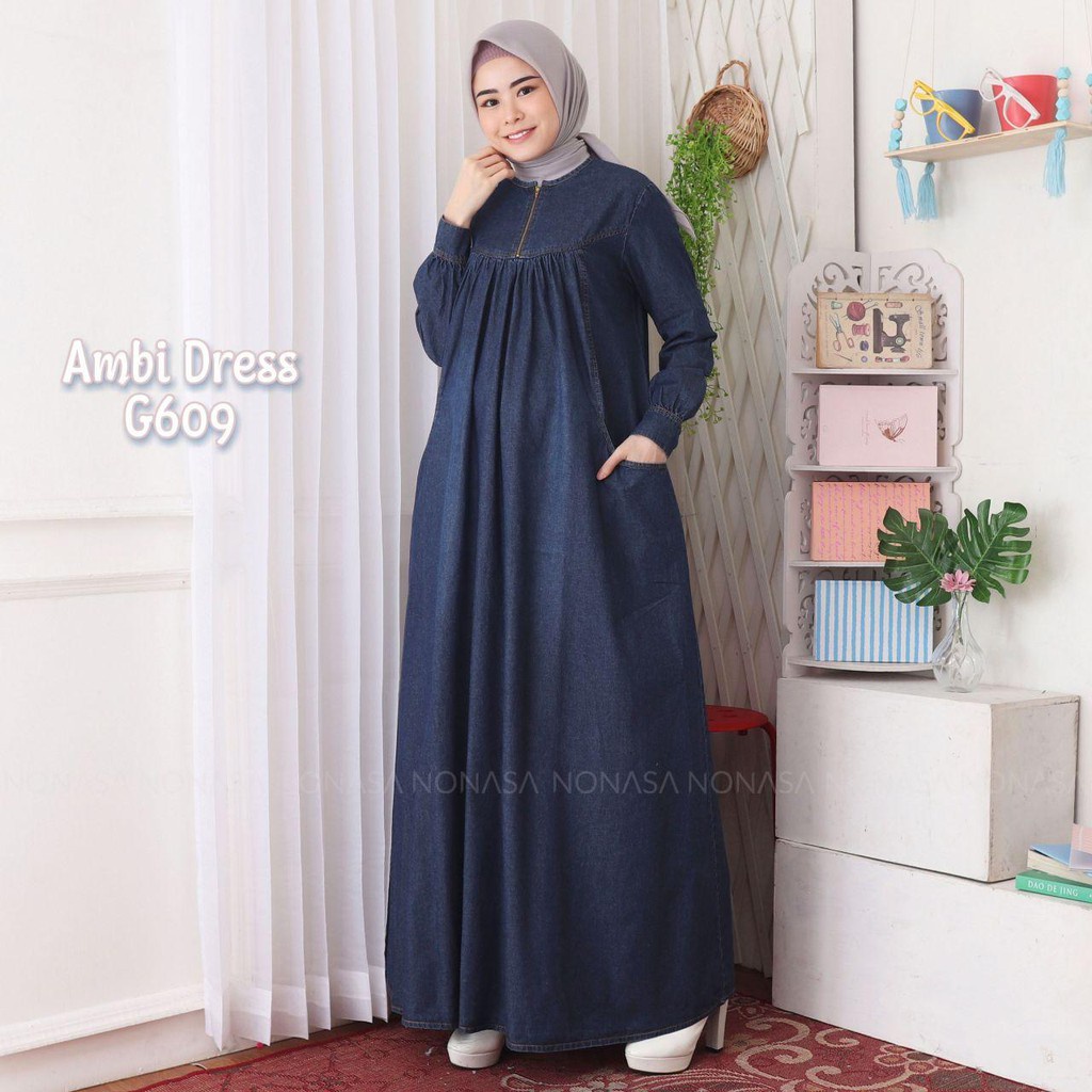 [BARU] Gamis Cantik Jeans ld90-122cm | Gamis jins wanita | Dress jens jumbo | Baju gamis jeans A-DarkBlue (Grade A-)
